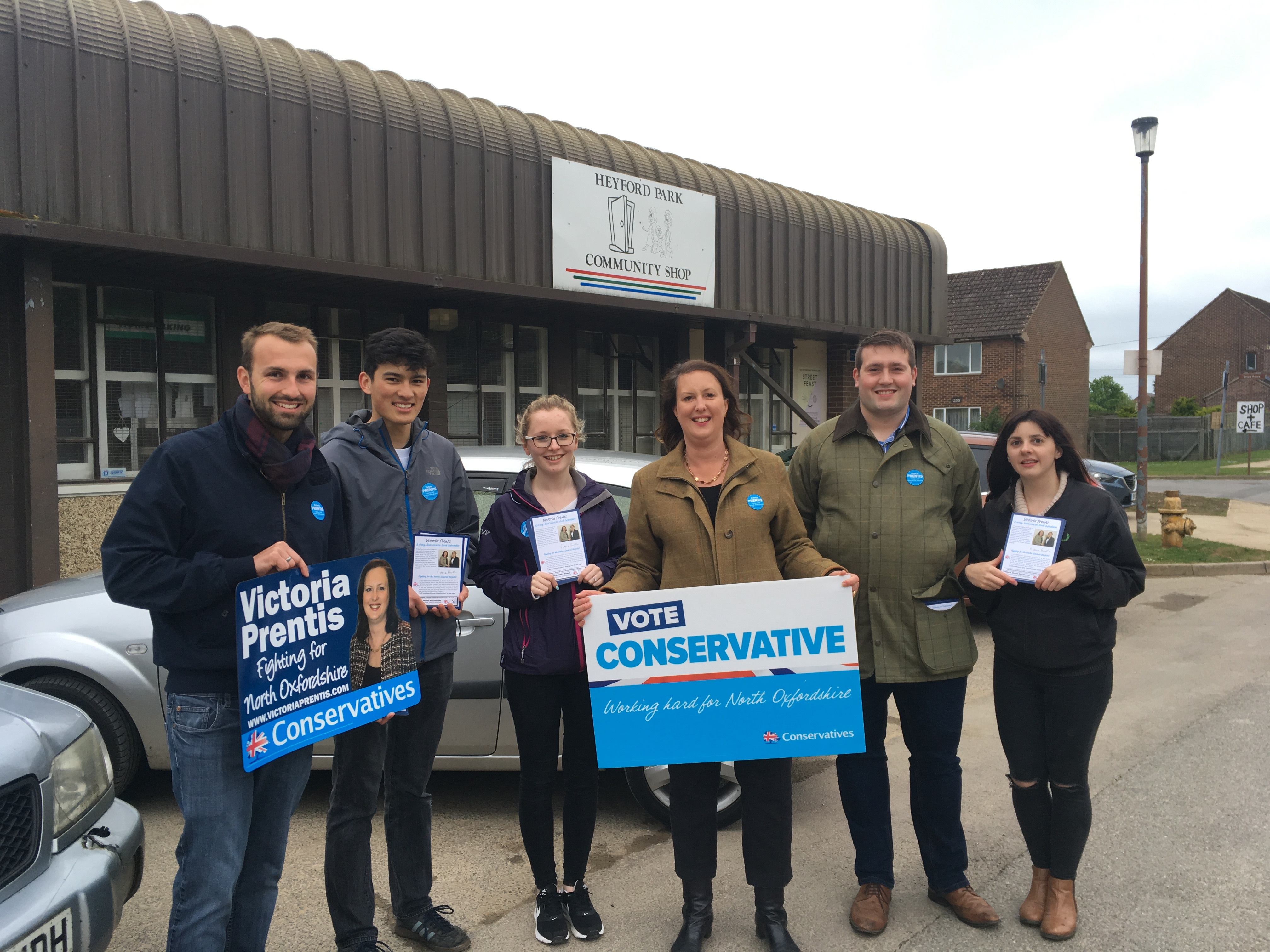 Baldry Club members canvassing with Victoria Prentis on Heyford Park